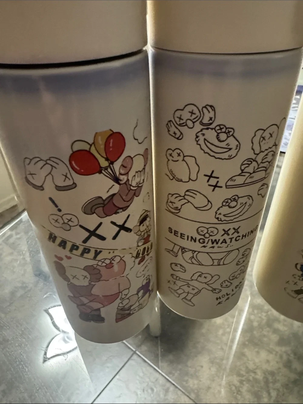 Four White Cartoon Stainless Kids Water Bottle - -Sesame Street